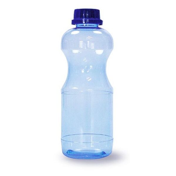 Transparente trinkForm® Mehrweg-Trinkflasche aus Tritan mit blauem Deckel, geschmacksneutral, schlagzäh und spülmaschinenfest
