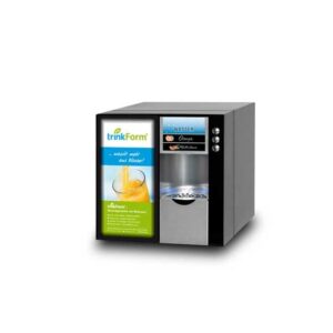 Getränkeautomat Modell 2 ECO von trinkForm® zur Zubereitung von gekühlten Konzentraten und stillem Wasser, ausgestattet mit LED-Beleuchtung und Edelstahltastern