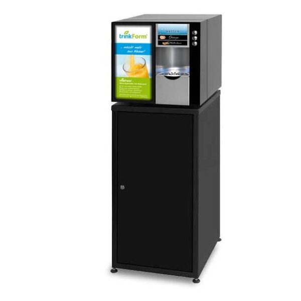 trinkForm® Modell 2 ECO Getränkeautomat auf Unterschrank, ideale Getränkezubereitungsstation mit gekühlten Konzentraten und stillem Wasser