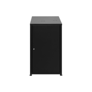 Schwarzer robuster Stahlschrank von trinkForm® in Größe L mit höhenverstellbaren Füßen und Schloss, ideal für Zubehör und Konzentrate