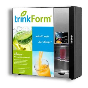 trinkForm® WM ECO Getränkeautomat für 2 Mix-Getränke und stilles Wasser, mit LED-Beleuchtung und Edelstahltastern, für effiziente Raumausnutzung